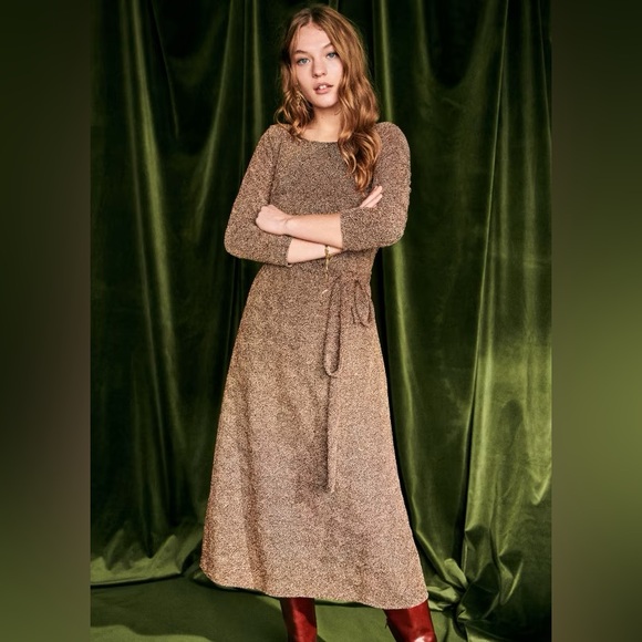 NWT Sezane Lauren dress black & metallic gold XS - Picture 3 of 12